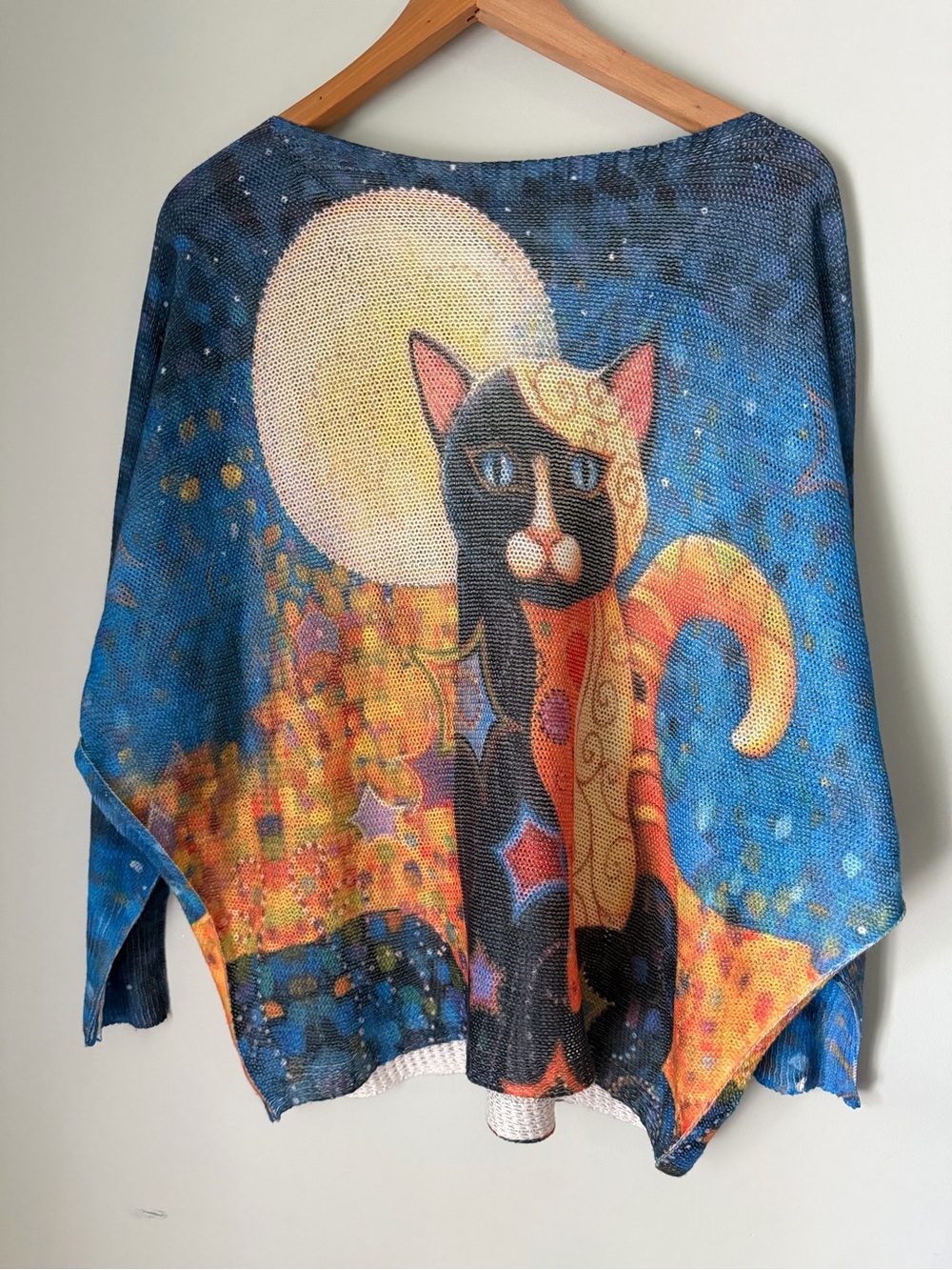 Emporium E Italy Moon Cat Knit Sweater Made in Italy Oversized Batwing Top - Picture 5 of 7